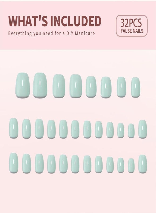WAFOLOZE Short Square Press On Nails, Glue On Nails Short Fake Nails, Nail Press Ons 16 Sizes - 32Pcs Reusable Soft Gel Artificial False Nails Tips Kit（Mint Green） - Image 3